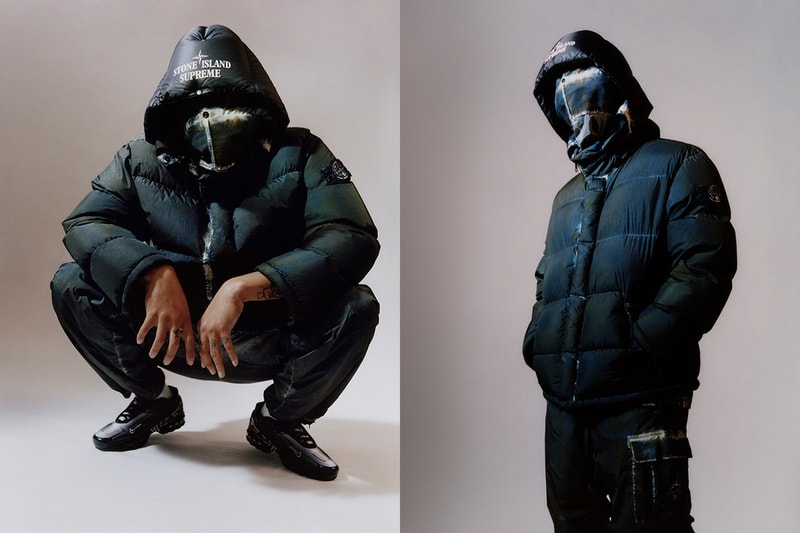 Supreme Stone Island Fall Winter 2020 Collection release Info Collaboration Crinkle Down Jacket nylon Cargo Pant cotton Top nylon Shoulder Bag nylon 6-Panel cotton corduroy Jacket Pant Crusher cotton Hooded Sweatshirt Sweatshort custom dye Glow-in-the-Dark Balaclava Baruffaldi Rek Goggles