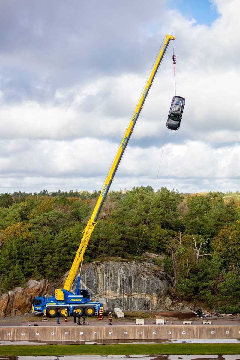 Volvo Drops Cars From 30 Meter Crane Safety Test Rescue Mission Fire Ambulance Service Crash Save Lives Automotive Swedish Family