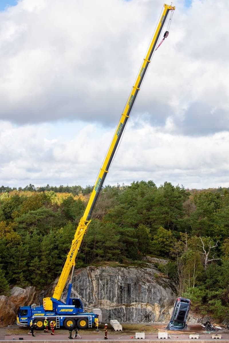 Volvo Drops Cars From 30 Meter Crane Safety Test Rescue Mission Fire Ambulance Service Crash Save Lives Automotive Swedish Family 