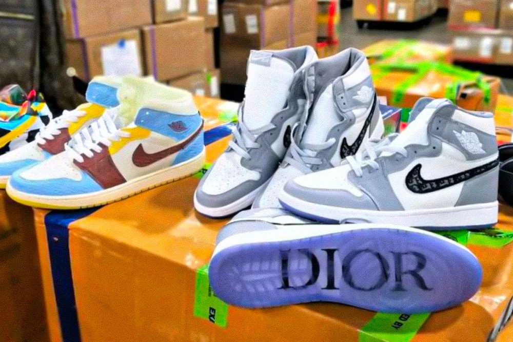 32 million USD Customs Bust Fake Sneakers Luxury Goods Tech Drugs Info Dior Air Jordan 1 Beats Viagra Seized  Ben & Jerry's Nike SB Dunk Low Chunky Dunky
