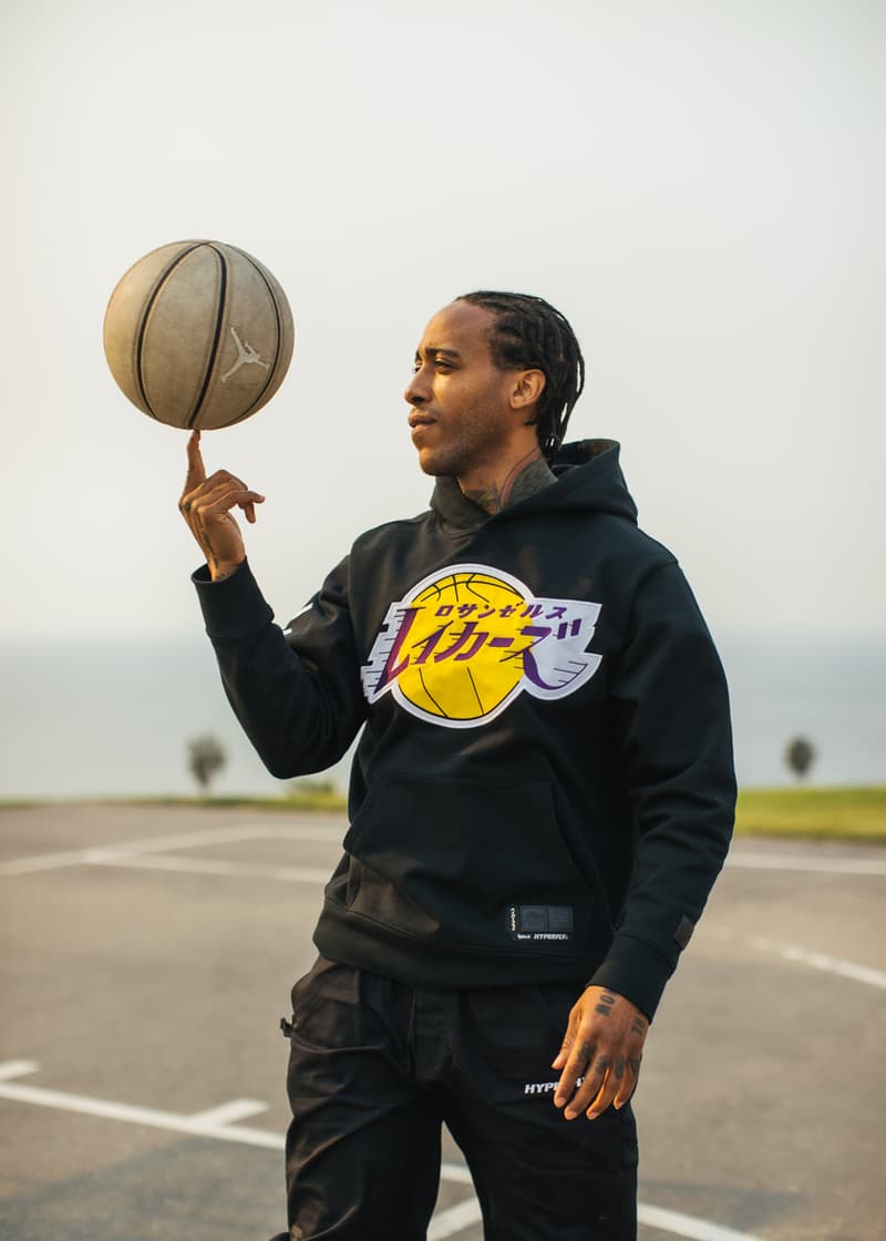 NBA x Hyperfly Katakana Logo Hoodies First Drop collection indigo black cotton dye weight price retail buy print logo team Boston Celtics, Chicago Bulls, Los Angeles Lakers and New York Knicks