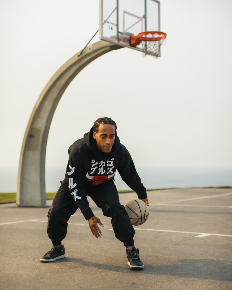 NBA x Hyperfly Katakana Logo Hoodies First Drop collection indigo black cotton dye weight price retail buy print logo team Boston Celtics, Chicago Bulls, Los Angeles Lakers and New York Knicks