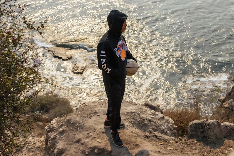 NBA x Hyperfly Katakana Logo Hoodies First Drop collection indigo black cotton dye weight price retail buy print logo team Boston Celtics, Chicago Bulls, Los Angeles Lakers and New York Knicks