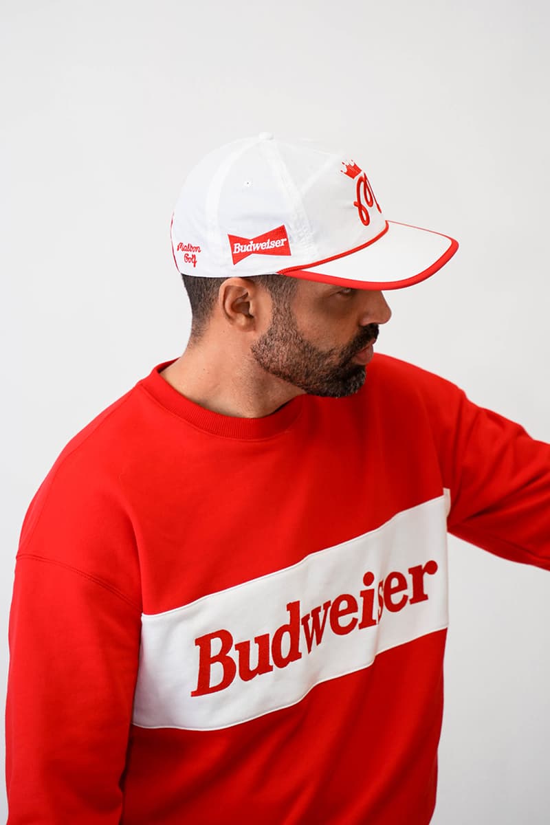 Malbon Golf Launches a Budweiser Collection that consist of a sweatshirt, pants, headcover, golf bag and polo