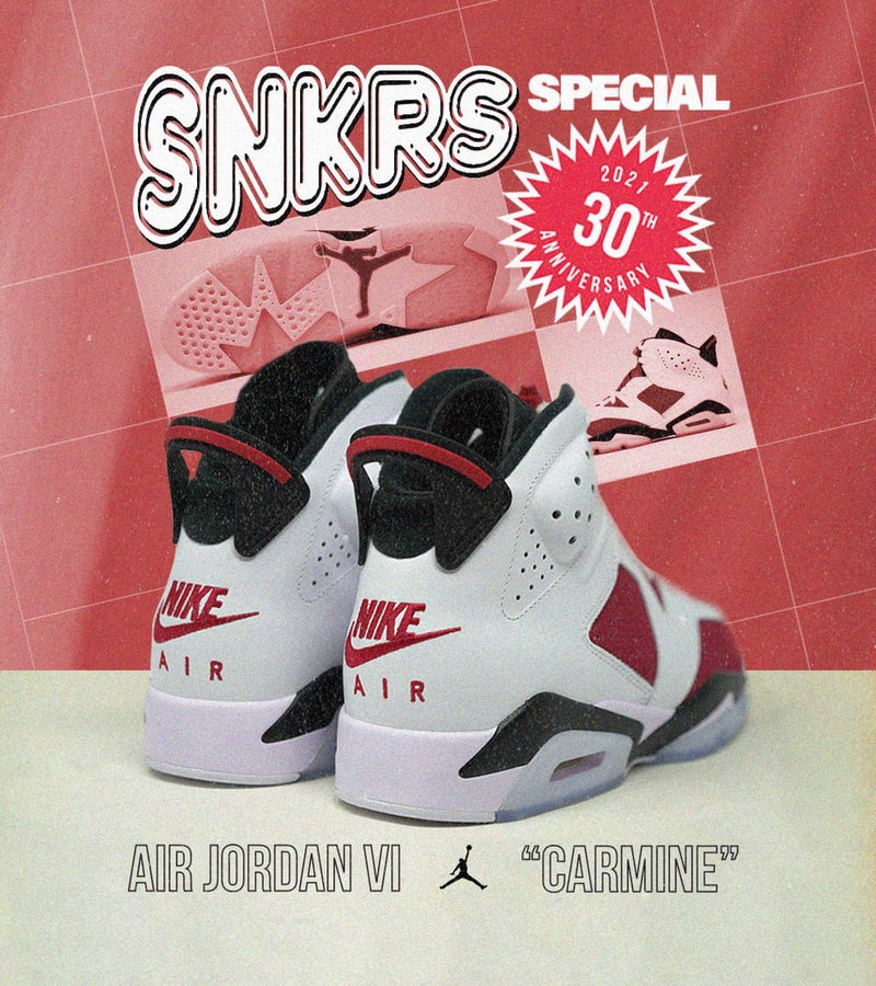 air michael jordan brand 6 carmine nike white red black 30th anniversary 2021 official release date info photos price store list buying guide