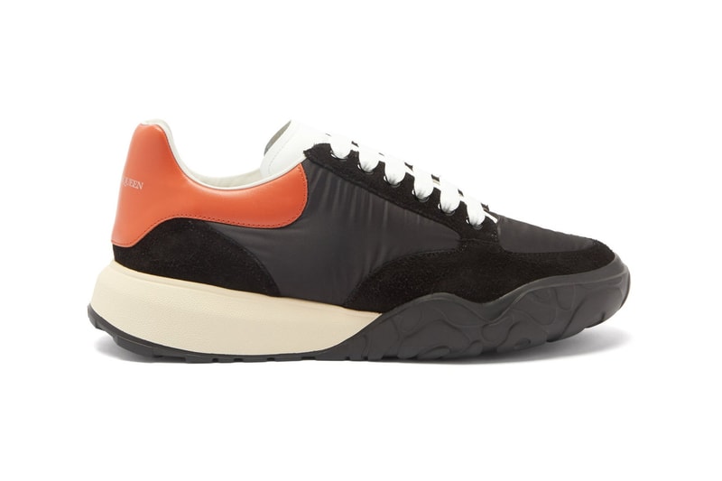 Alexander McQueen oversized sole raised sneaker court black orange heel tab release information