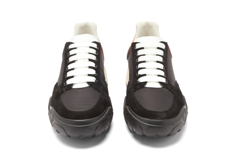 Alexander McQueen oversized sole raised sneaker court black orange heel tab release information