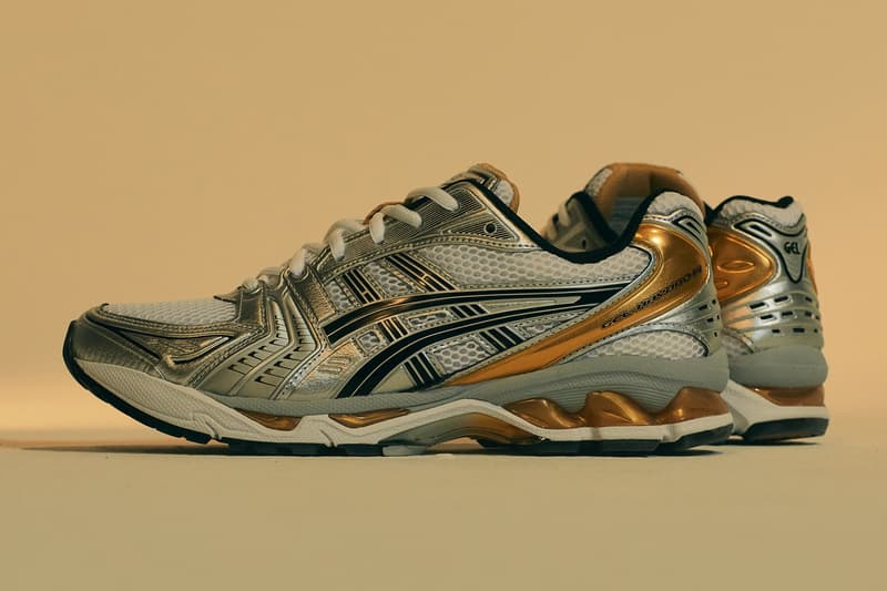 ASICS GEL-KAYANO 14 Gray Black Metallic Gold Colorway OG Sneaker 2008 Japanese Running Technical GEL Footwear Trainer Shoe Hidenori Yamashita Kiko Kostadinov 