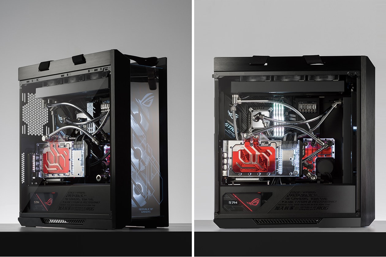 custom computer asus technology red modular black ASUS ROG Strix Z490-E Gaming motherboard and TUF Gaming GeForce RTX 3080 graphics card ROG Thor 850G PSU and ROG Strix Helios GX601 PC case republic of gamers