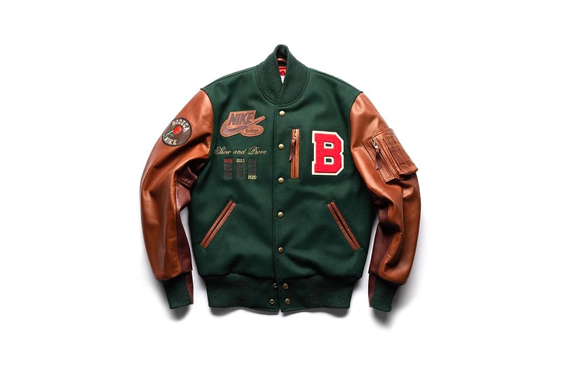 bodega nike letterman jacket green brown raffle info photos wool leather patches