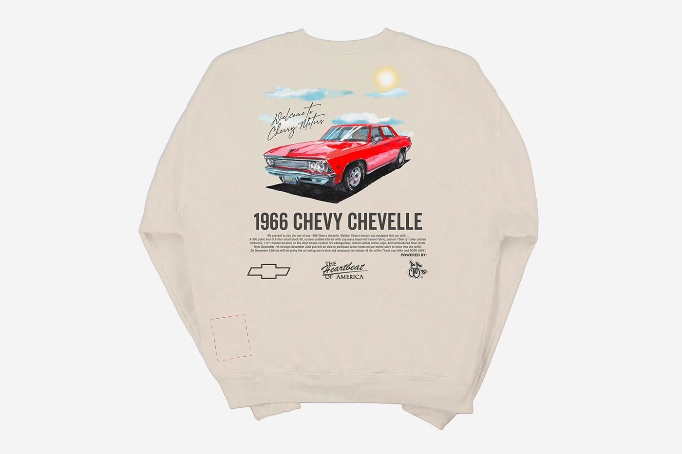 Cherry LA 3rd Anniversary 1/1 1966 Cherry Chevrolet Chevelle Malibu Closer Look T Shirt Crewneck Raffle Info Sweater 3rd Anniversary Motors