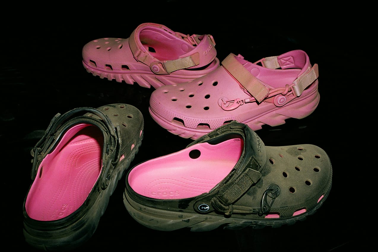 pink and black crocs