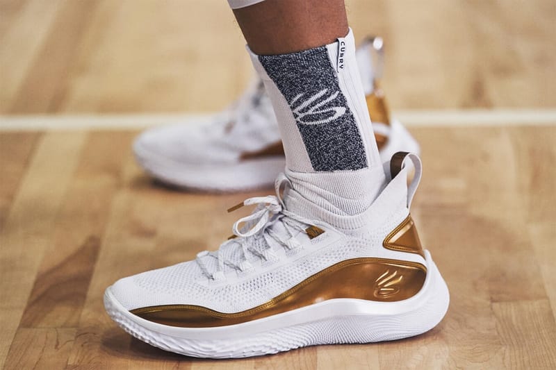 curry 5 white and gold high tops
