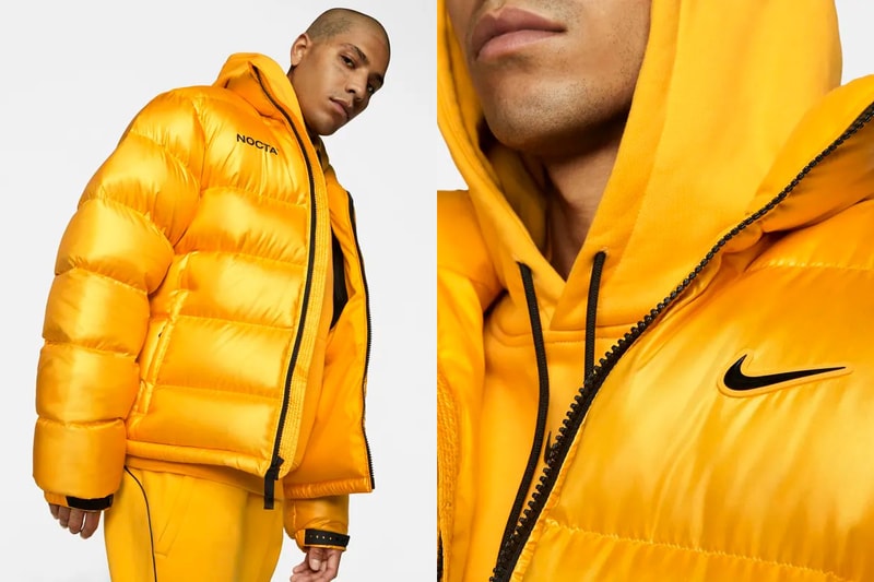 Drake x Nike NOCTA Apparel Collection Release Date Prices cost collaboration puffer jacket socks crew black university gold sweater hoodie puffer jacket pants swoosh