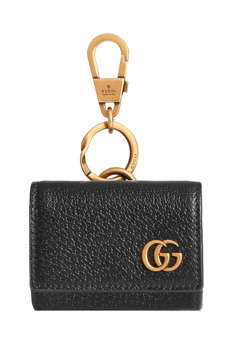 Gucci Apple AirPods Case AirPods Pro Mini Neck Pouch Box Accessory Tech Technology GG Marmont Carry Black Leather Gold Hardware Luxury Present Gift Guide Christmas 2020 Holiday Earphones 