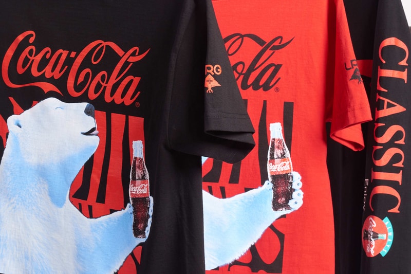 coca cola polar bear double branding graphics windbreaker a pull-over fleece and fleece pants collection collaboration