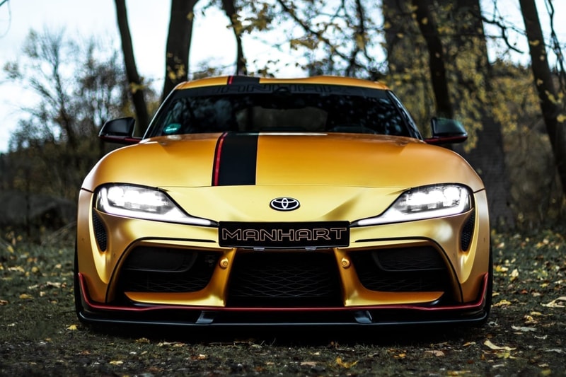 MANHART Toyota Supra MK5 GR 550 First Look German Japanese Sportscar Automotive Tuning Company BMW Z4 Engine Power Upgrades Wheels Bodykit Custom Speed Performance JDM Turbo 550 HP 770 Nm Torque Limited Edition Gold Color Wrap