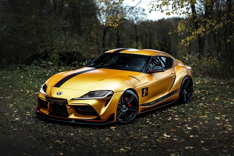 MANHART Toyota Supra MK5 GR 550 First Look German Japanese Sportscar Automotive Tuning Company BMW Z4 Engine Power Upgrades Wheels Bodykit Custom Speed Performance JDM Turbo 550 HP 770 Nm Torque Limited Edition Gold Color Wrap