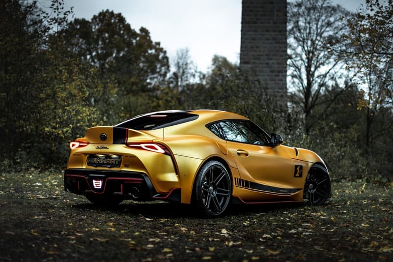 MANHART Toyota Supra MK5 GR 550 First Look German Japanese Sportscar Automotive Tuning Company BMW Z4 Engine Power Upgrades Wheels Bodykit Custom Speed Performance JDM Turbo 550 HP 770 Nm Torque Limited Edition Gold Color Wrap