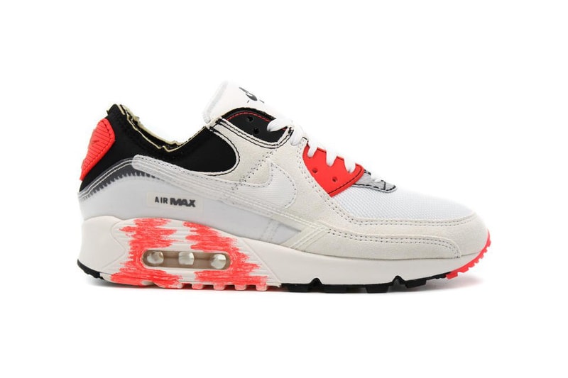 Nike Air Max 90 AMIII AM90 PRM "White/Black" "Infrared" DC7856-100 Inside-Out Deconstructed Reverse Print Design Swoosh Limited Edition Sneaker Drop Date Release Information Closer First Look Shoe Footwear Trainer OG Air