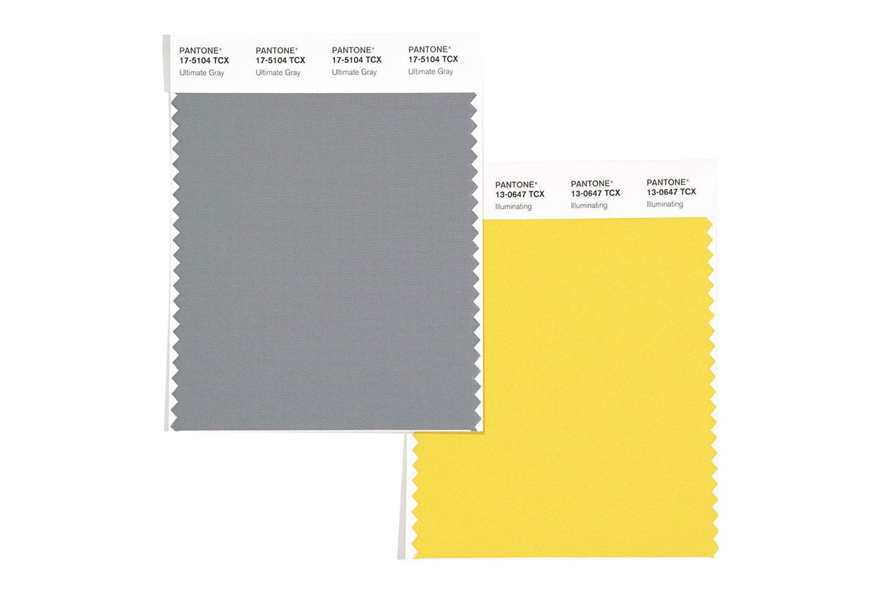 Pantone 2021 Color of the Year "Illuminating," "Ultimate Gray" yellow swatches choice two 17-5104 13-0647
