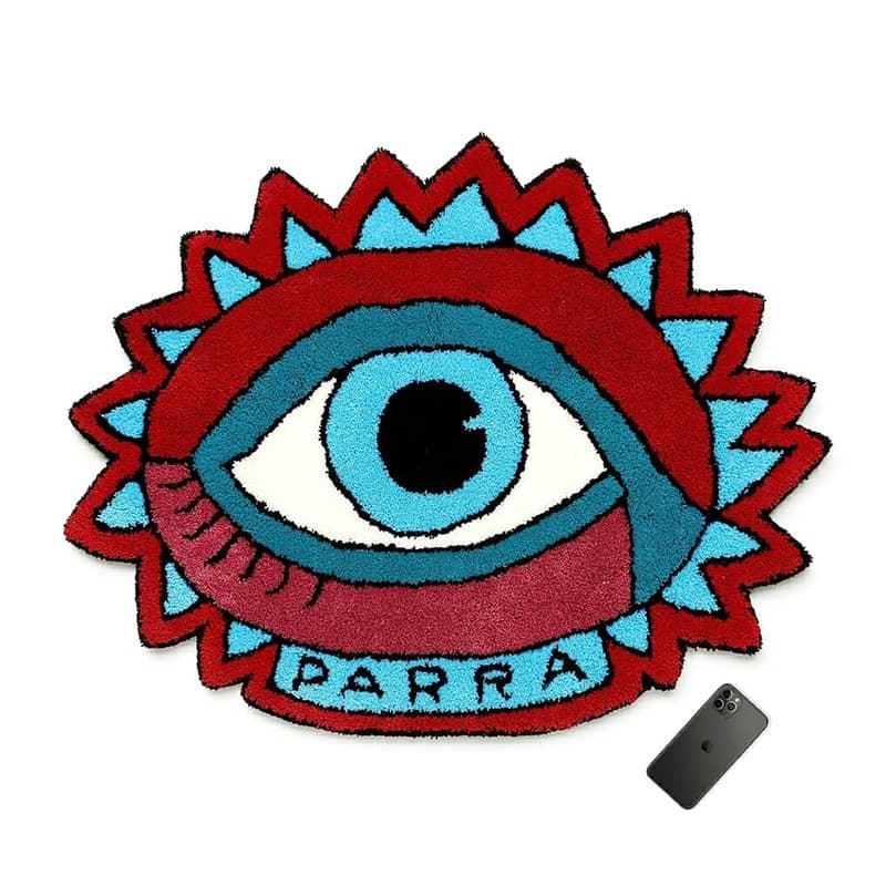 parra eye woven rug tufted red blue white release info photos buying guide 