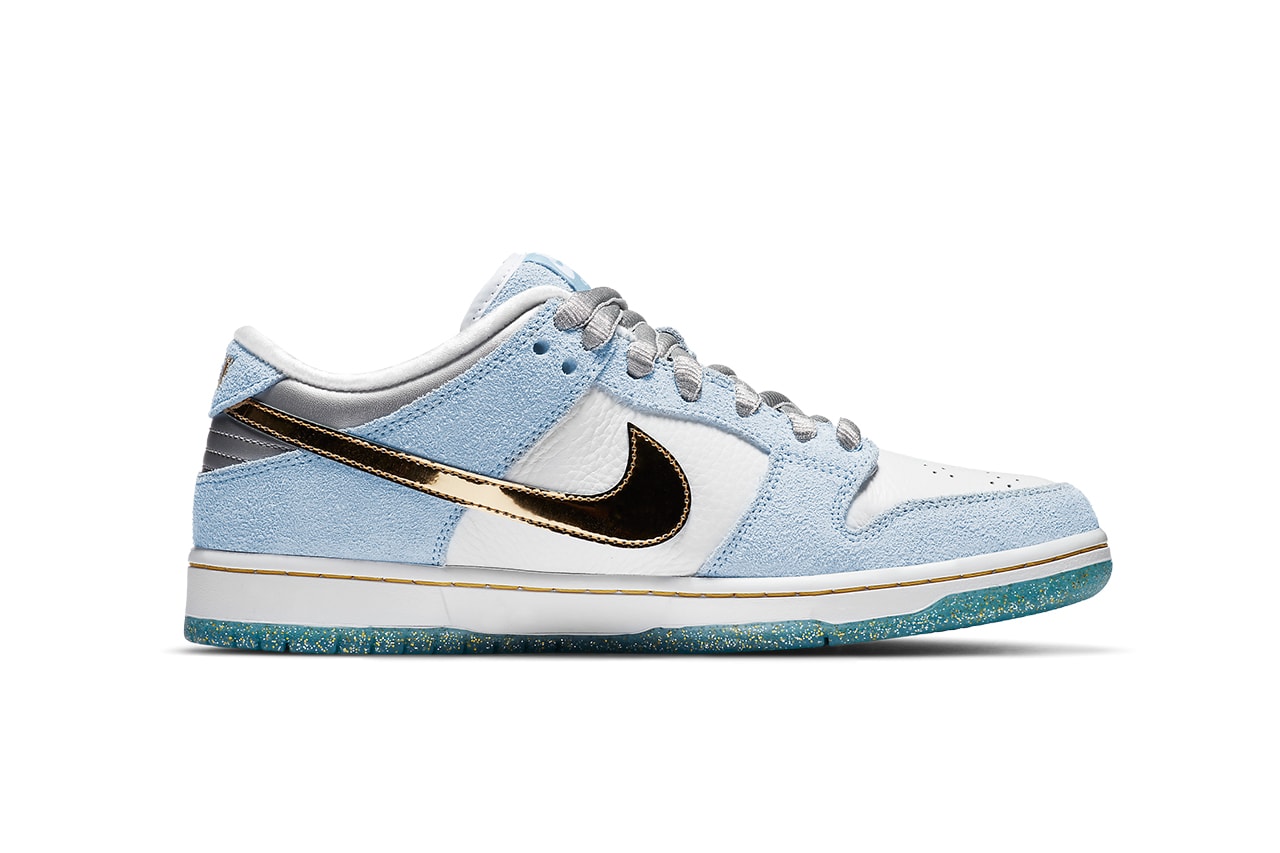 sean cliver nike sb dunk low DC9936 100 white psychic blue metallic gold release date info photos buying guide