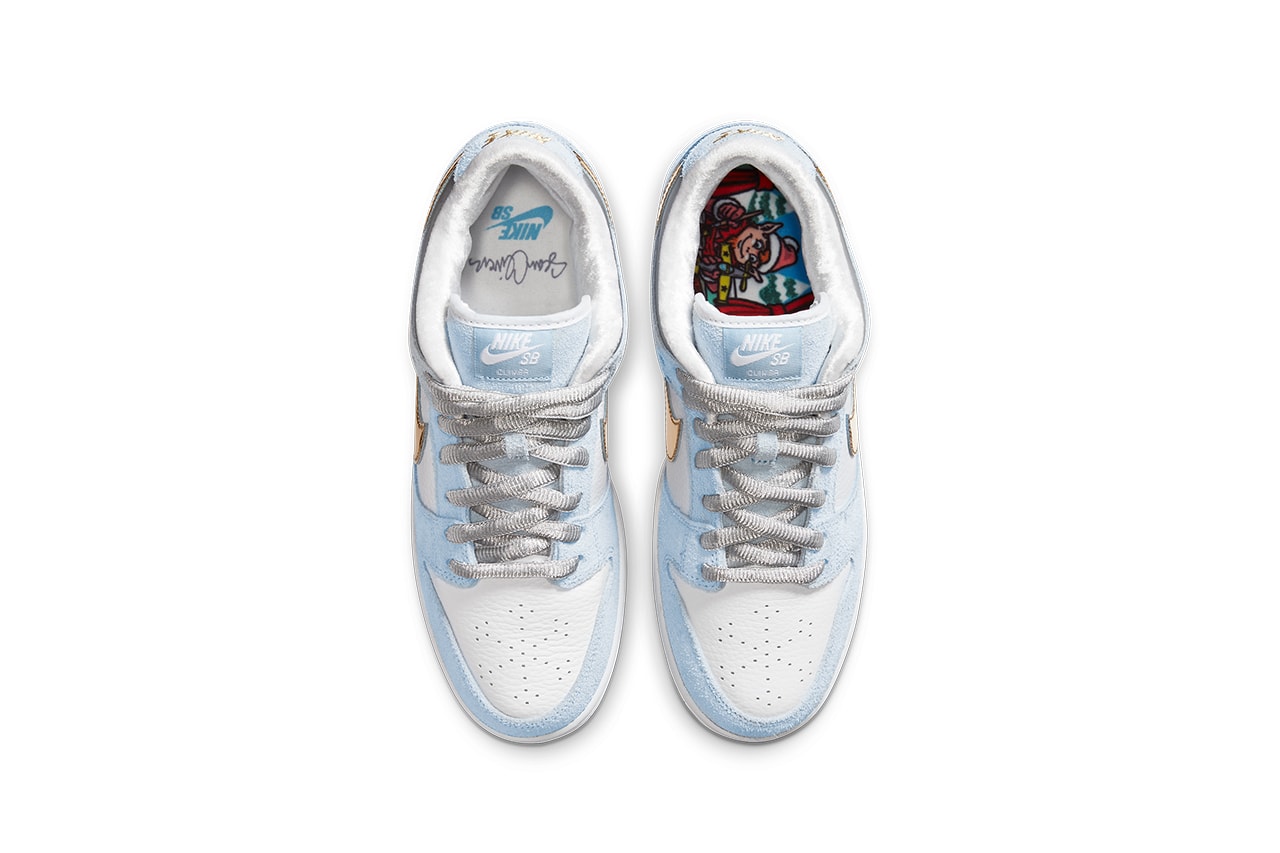 sean cliver nike sb dunk low DC9936 100 white psychic blue metallic gold release date info photos buying guide