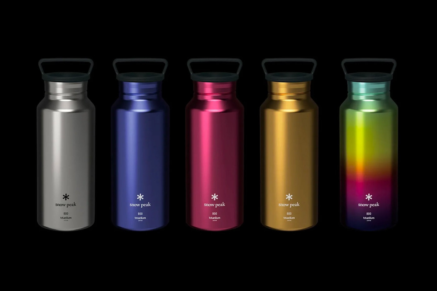 Snow Peak Teases New Colorful Titanium Aurora Water Bottles outdoors camping hiking Japan Metal light metallic rainbow 
