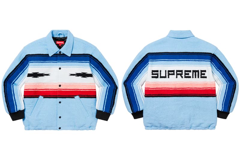 Supreme Fall Winter 2020 Week 15 Release Drop List Pricing Price Buy December 3 Cross Box Logo Hooded Sweatshirt RefrigiWear Beanie New Era Pills Skateboard Small Box Facemask Zip Up Hooded Tee Reactive Print Camp Cap Deep Pile Earflap Logo Stripe Jacquard Regular Jean Tlaxcala Blanket Jacket Anti Insulated Iron-Tuff Vest Shirt Plaid Zip Up L/S Polo