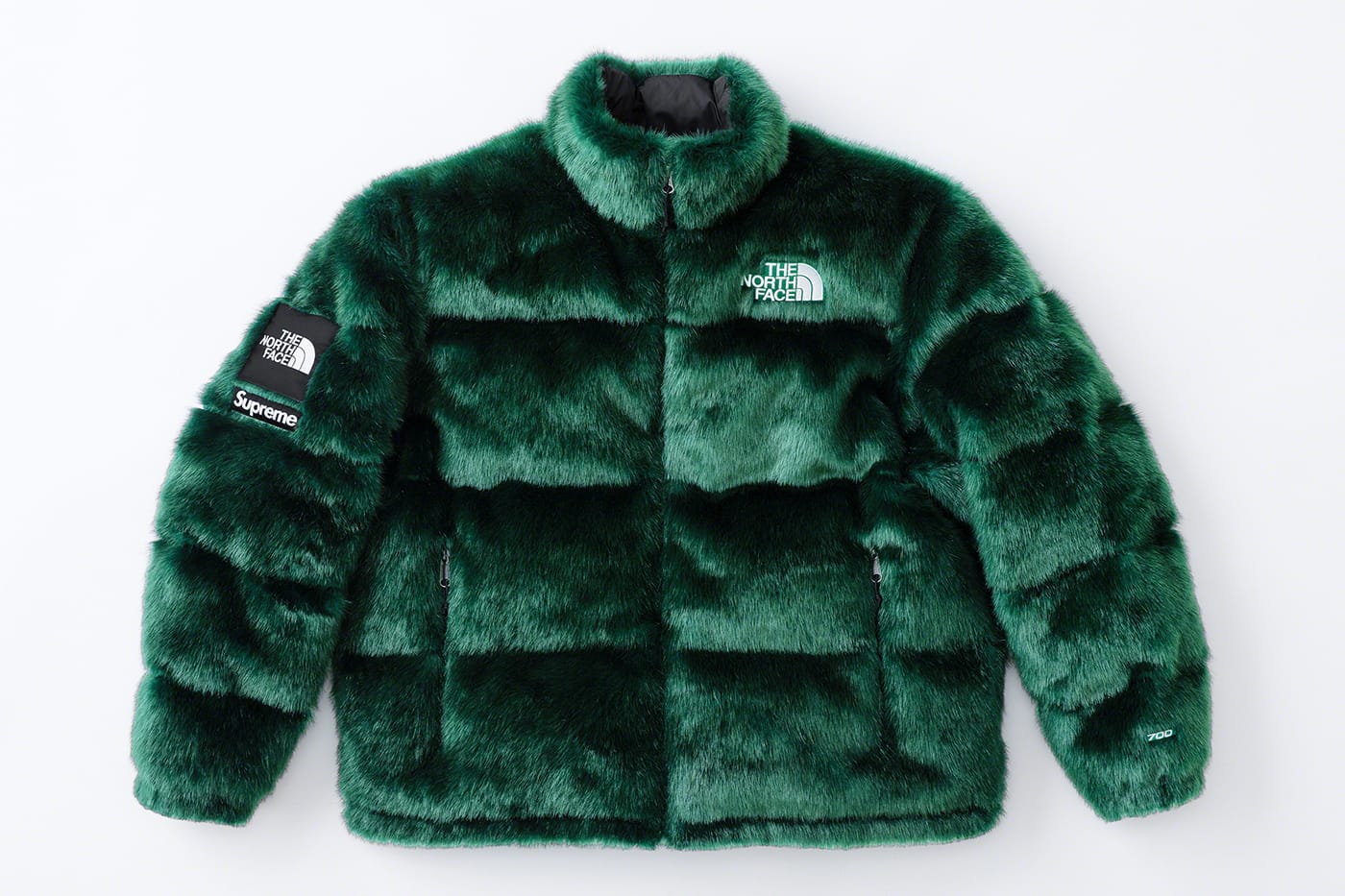 green fuzzy north face jacket