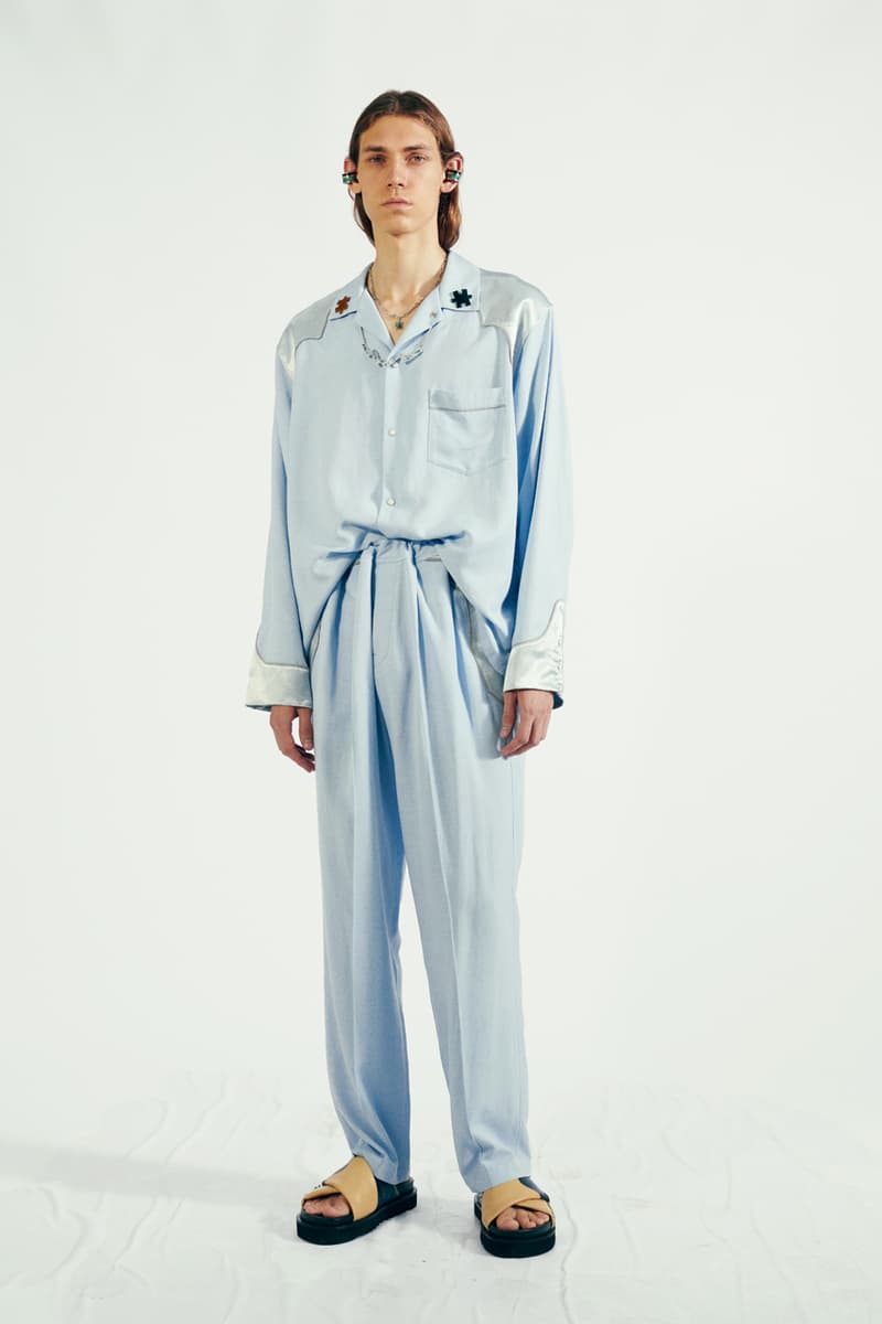 TOGA VIRILIS Spring/Summer 2021 "Cities of the Interior" Collection Lookbook Yasuko Furuta Menswear Shoes Sandals Boots Cowboy USA Western Influence Shirts Tailoring Frills Embellishments