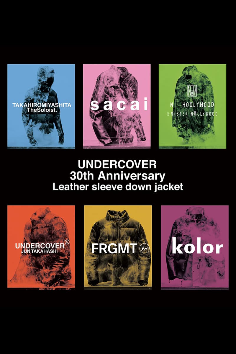 UNDERCOVER 30th Anniversary Leather Sleeve Down Jacket collaboration n. hoolywood jun takahashi sacai kolor takahiro miyashita the soloist fragment design hiroshi fujiwara limited edition price archive