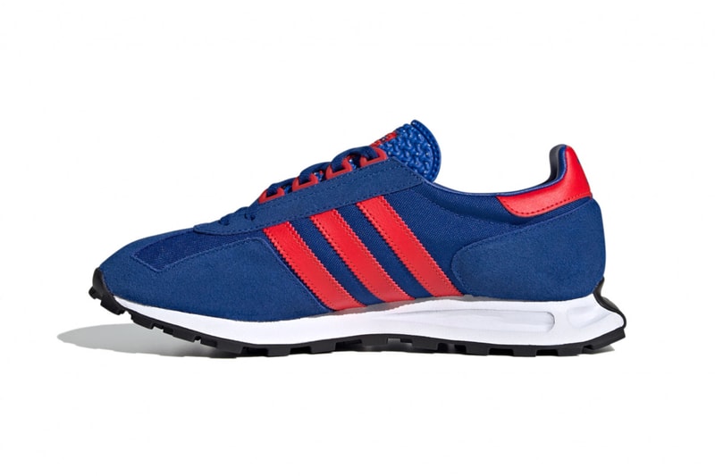 adidas originals, adidas, racing, running, footwear, sneakers, blue, red, black, white, leather, mesh, suede, classic, 1970, trefoil, three stripes, formula 1, tire, wheels, 