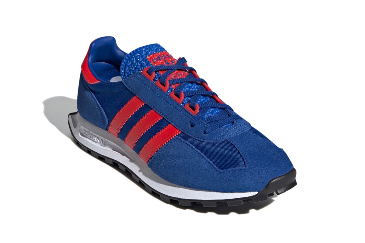 adidas originals, adidas, racing, running, footwear, sneakers, blue, red, black, white, leather, mesh, suede, classic, 1970, trefoil, three stripes, formula 1, tire, wheels, 