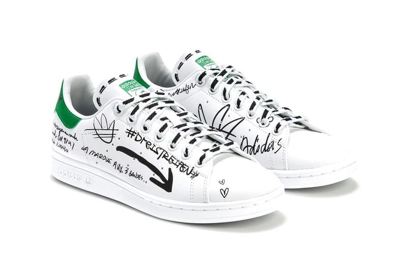 adidas Originals Stan Smith Vegan Leather "Footwear White/Green" Tennis Sneaker Shoe Trainer Doodle Scribble Sharpie Graffiti Custom Release Information Drop Date HBX