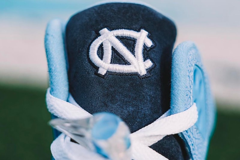 unc university of north carolina tar heels football air jordan brand 5 pe powder navy blue elephant print player edition official release date info photos price store list buying guide