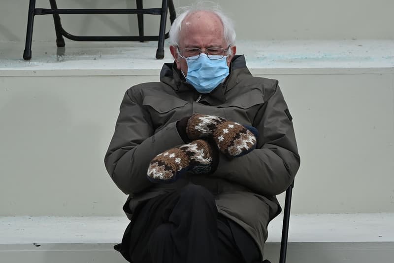 Bernie Sanders Inauguration Mittens Gloves Viral Meme Vermont Senator Buy Purchase LGBTQ Youth Program USA US How to Wear Steal Style GORE-TEX Jacket Hand Made Joe Biden 46th President United States of America Kamala Harris