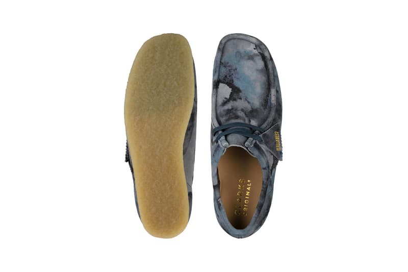 Clarks Originals Wallabee blue Camo release information blue black water color effect