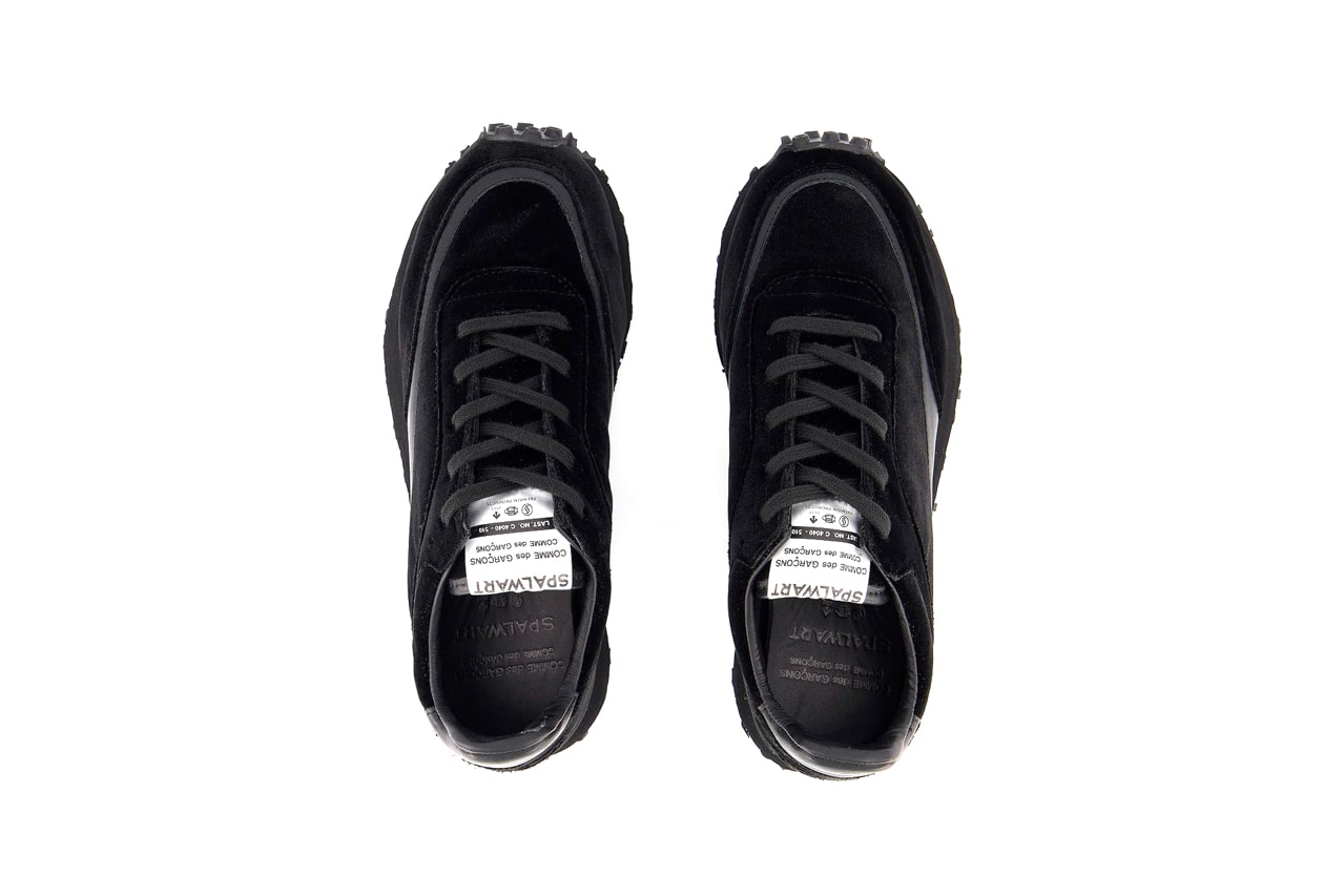 COMME des GARÇONS COMME des GARÇONS x Spalwart Velvet Tempo Trainers Release Sneaker Information Drop Date Closer First Look Black Minimal Rei Kawakubo 