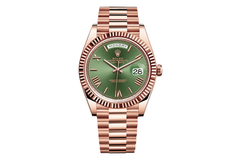 Conor McGregor wrist check rolex everose DAY-DATE 40 olive green dial ufc mma ufc 257 dustin poirier hypebeast wrist check swiss gold dana white 