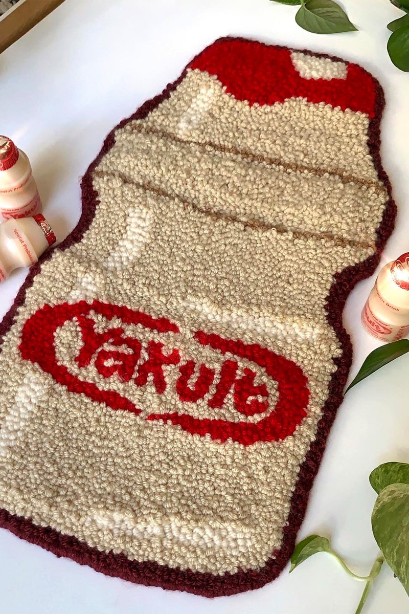 Cynthia Chen Iconic Asian Snack Rugs Designs Yakult Spam Pocari Sweat Calbee Shrimp Chips Food Beverage Asian American