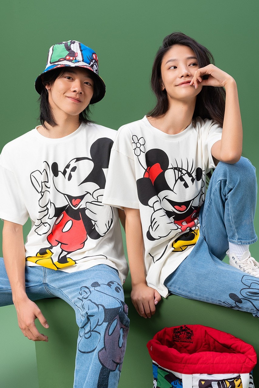 Disney x Levi's Capsule Collection Lookbook Mickey Mouse Minnie Mouse Goofy Characters Cartoons Denim 502 Jeans Sweaters Bomber Jacket Shirts Overshirts