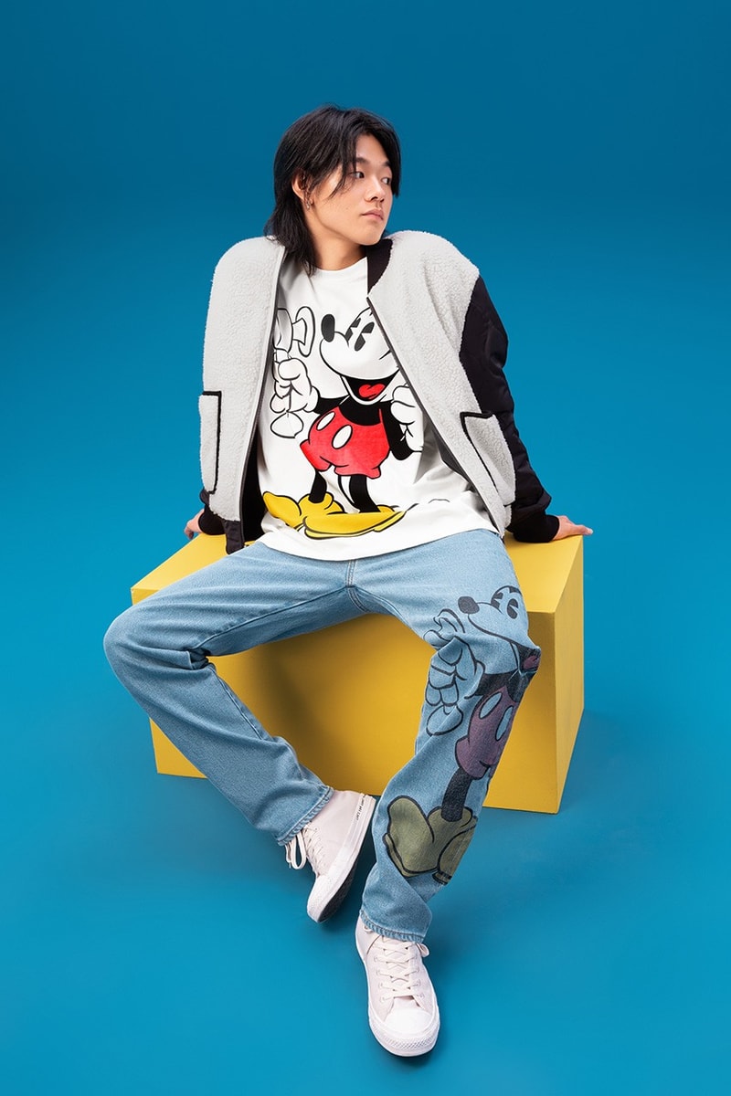 Disney x Levi's Capsule Collection Lookbook Mickey Mouse Minnie Mouse Goofy Characters Cartoons Denim 502 Jeans Sweaters Bomber Jacket Shirts Overshirts