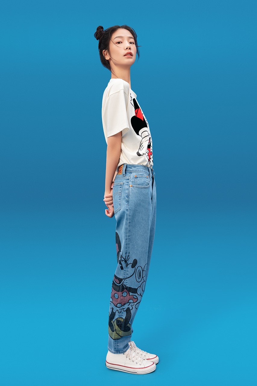 Disney x Levi's Capsule Collection Lookbook Mickey Mouse Minnie Mouse Goofy Characters Cartoons Denim 502 Jeans Sweaters Bomber Jacket Shirts Overshirts