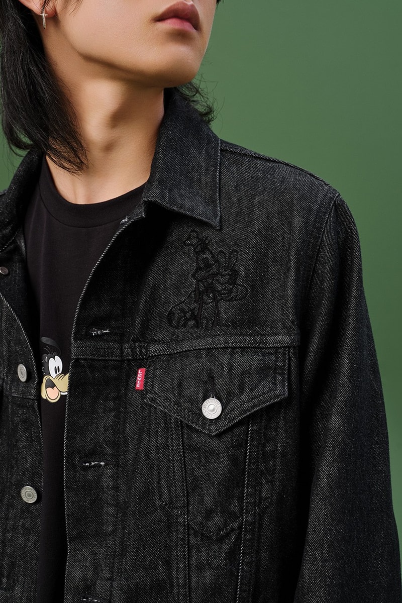 Disney x Levi's Capsule Collection Lookbook Mickey Mouse Minnie Mouse Goofy Characters Cartoons Denim 502 Jeans Sweaters Bomber Jacket Shirts Overshirts