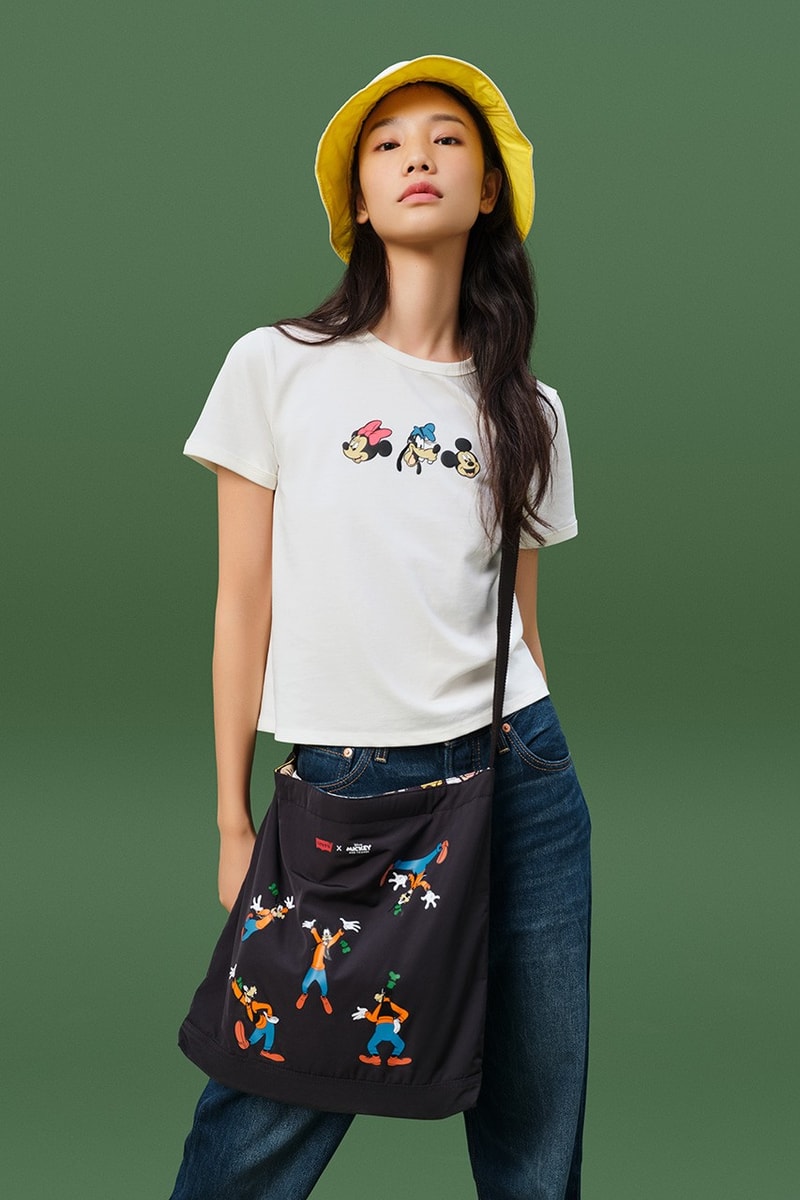 Disney x Levi's Capsule Collection Lookbook Mickey Mouse Minnie Mouse Goofy Characters Cartoons Denim 502 Jeans Sweaters Bomber Jacket Shirts Overshirts