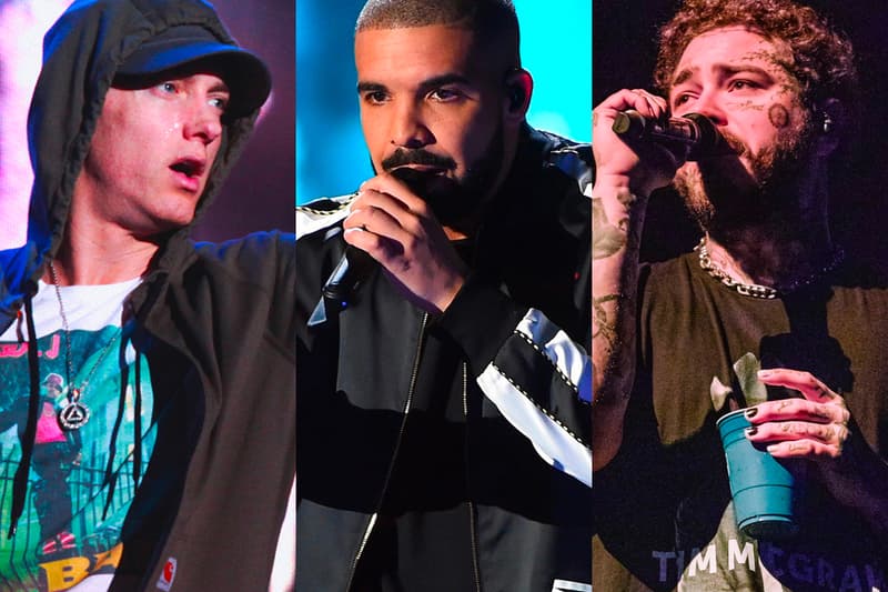 DRAKE POST MALONE EMINEM FUTURE taylor swift ed sheeran ariana grande rihanna the weeknd xxxtentacion mOST STREAMED ARTISTS 2010s info