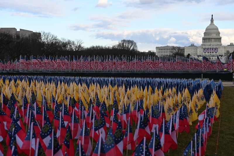 field of flags installation united states presidential inauguration joe biden kamala harris