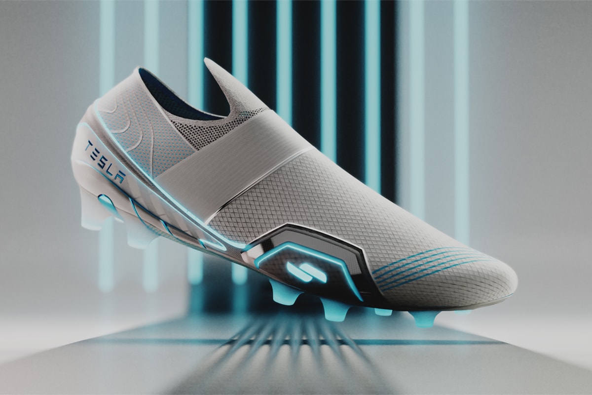 CGI Artist Product Designer VFX Hussain Almossawi Reimagines Tesla Inspired Football Cleats Boots Soccer Futuristic Electric Cars Tron